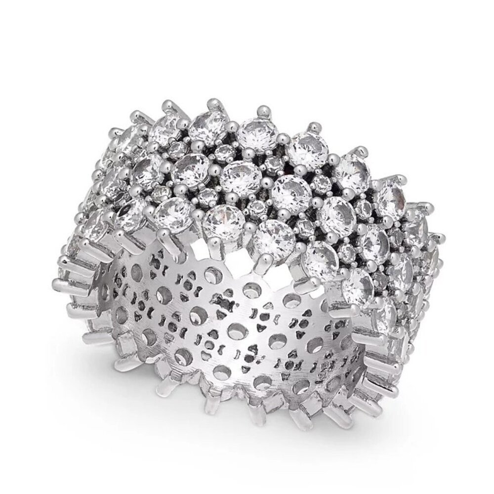 INC International Concepts Women Size 7 Silver-Tone Rhinestone Pavé Crystal Ring